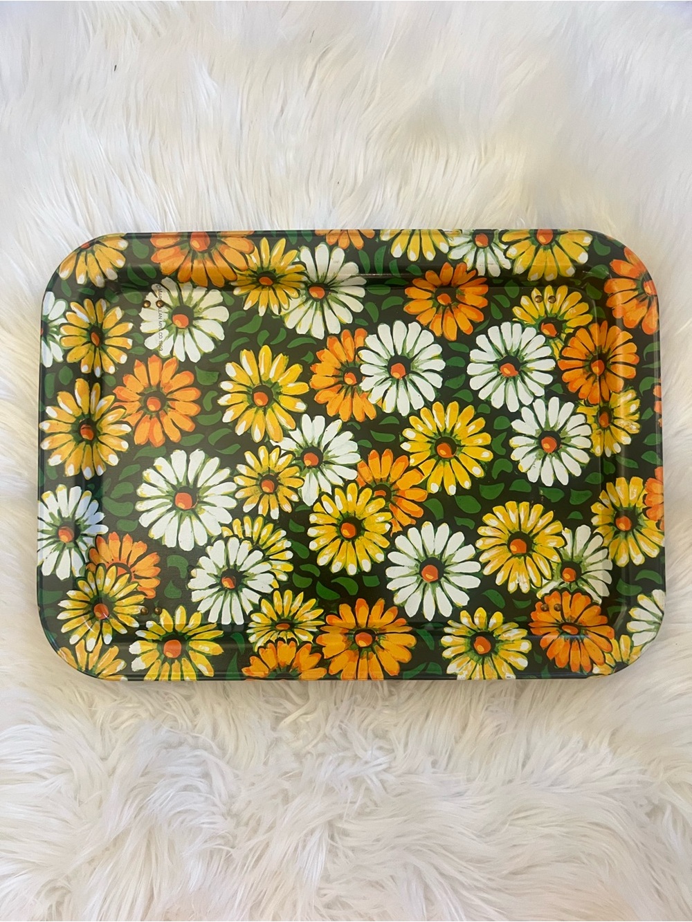 Vintage 1960’s Retro Boho Groovy Daisy Pattern Metal TV Serving Tray Marsh Allen